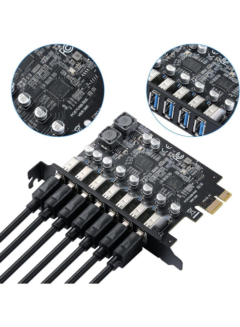 7-Port USB 3.0 PCIe Expansion Card for Desktop PC 5Gbps High Speed PCI Express to USB Hub Controller Support Windows 11/10/8/7 & Linux - Image 2